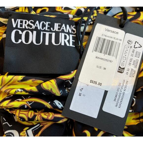 NWT VERSACE Jeans Couture LOGO Midi Cocktail Club Dress 38 XS Baroque Cutout - Picture 7 of 10